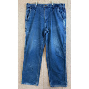 *FLAW VTG Carhartt Jeans Mens 38 Blue Denim Pants Carpenter Workwear Dungaree (B